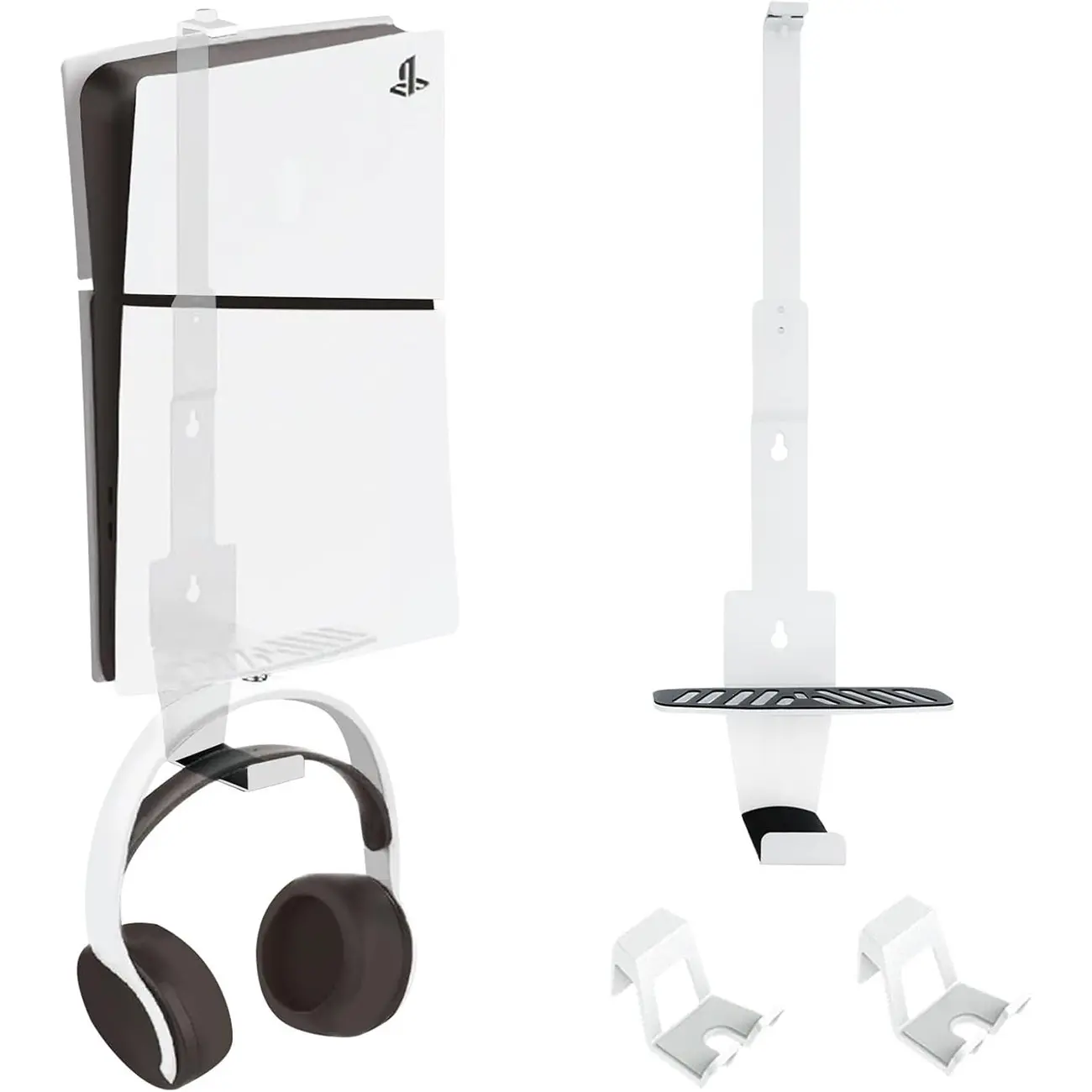 Ps5 Console Wall Mount Stand Steel Protection Cooling Design with 2 Handle Racks, Controller and Headset Holder Gaming Console Accessories Fits All Ps5 Models Slim Pro Original