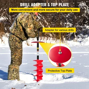 【fathersdaygift】VEVOR Ice Drill Auger, 6\" Diameter Nylon Ice Auger, 39\" Length Ice Auger Bit,Auger Drill with 11.8\" Extension Rod,Auger Bit with Drill Adapter,Top Plate & Blade Guard for Ice Fishing Ice Burrowing