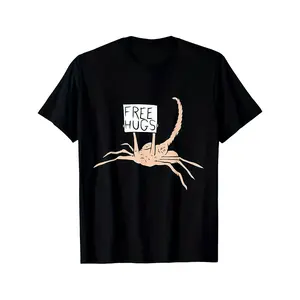 Men's Vintage Alien Romulus Xenomorph Facehugger T-Shirt - Black Sci-Fi Graphic Tee with FREE HUGS Print,  Breathable , Regular Fit Short Sleeve for Casual & Outdoor Wear, Machine Washable, Alien Tshirt, Themed Event Apparel