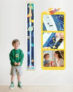 ForeverYoung DIY Growth Chart for Wall Diamond Art Kits for Kids Diamond Painting Kits for Adults, Square Drill Diamond Painting Kit, Gem Art Kit with Diamond Dots, Rocket Height Chart 52.3 x 5.1 Inch