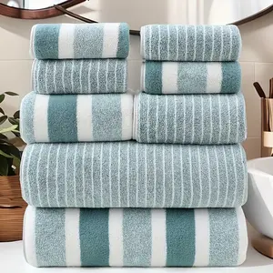 Premium Modern 8-Piece Cotton Linen Set - 2 Bath, 2 Hand, 4 Face Linens - Absorbent, Lint-Free for Home, Hotel Use