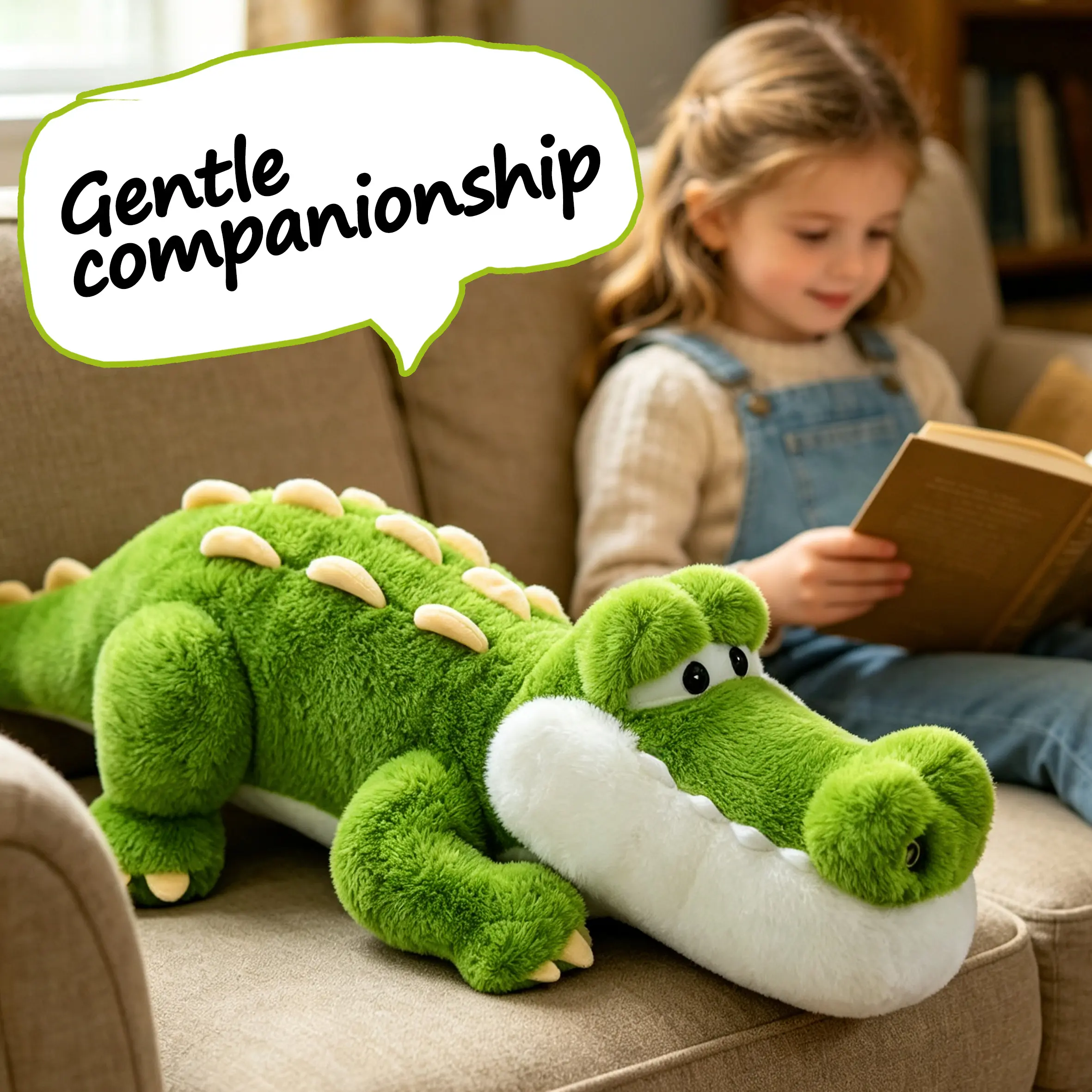 27.56in Green Cartoon Alligator Stuffed Plush Toy - Couples' Sleeping Pillow, Festive Gift