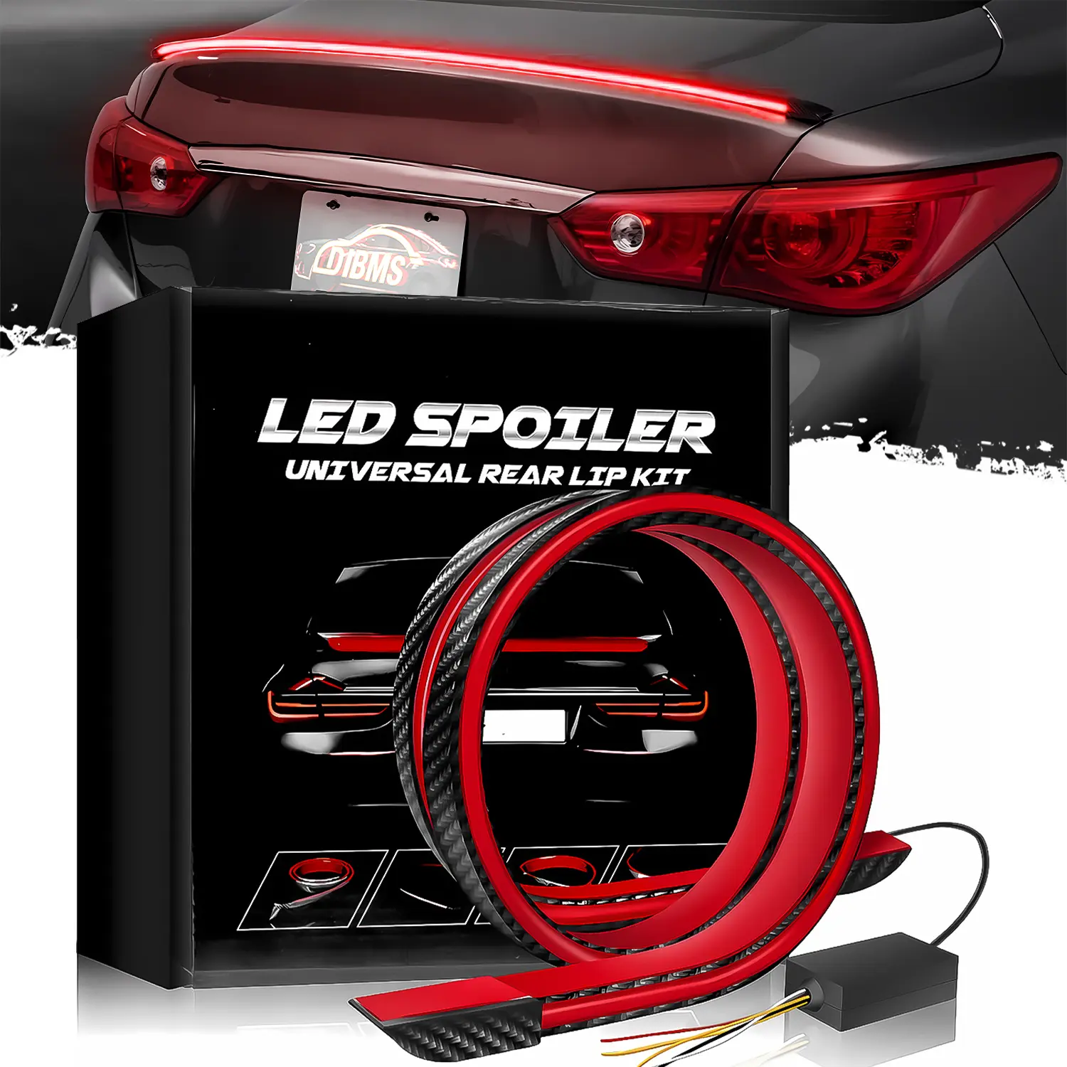 DIBMS Carbon Fiber Light Up Car Spoiler Universal Exterior Rear Roof Spoiler Tail Wing Splitter with LED Strip Lights for Enhanced Visibility and Safety, Reduces Risk of Accidents. Carbon Fiber LED Light-Up  Car Lighting Accessories