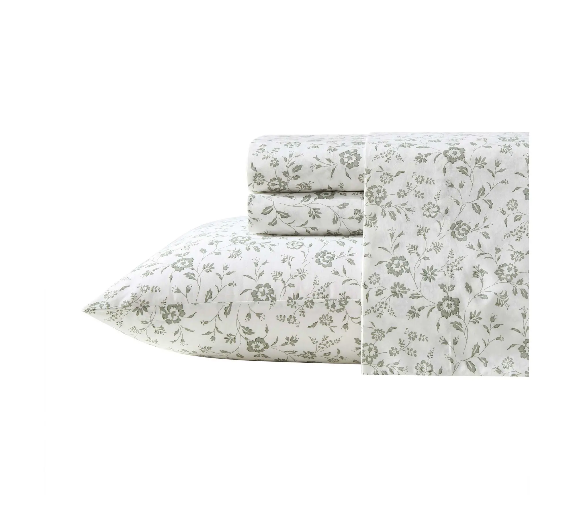Laura Ashley Miranda Green Cotton Percale Queen Sheet Set