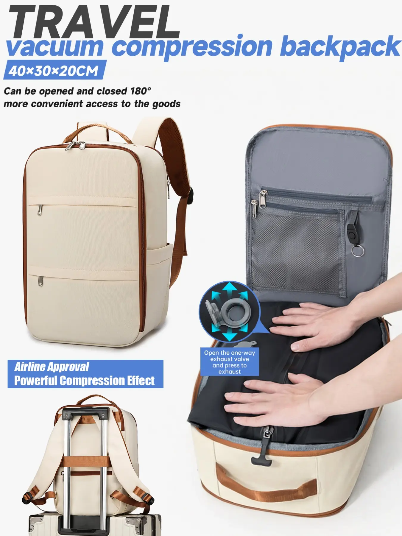 Shoulder Bag, Airplane-Friendly Vacuum Compression Backpack, Airport Backpack, Includes Compression Bag & Manual Air Pump, 40x30x20cm, Unisex Travel Luggage, Flight Approved Backpack, Carry On Backpack