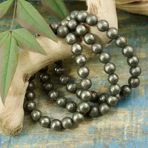 Natural Pyrite 8mm Round Beaded Handmade Protection Bracelet Gemstone Crystal Stretch Men Women Bracelet Gift