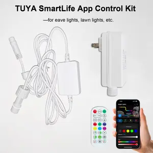 1 Set Of Smart Outdoor Eave Light Control Kit: Wifi Smart Home US Standard Plug + Smart App Wireless Waterproof Controller with Remote. Weatherproof for Outdoor Use, Compatible with LED Strip Lights and String Lights, Plug-and-Play.