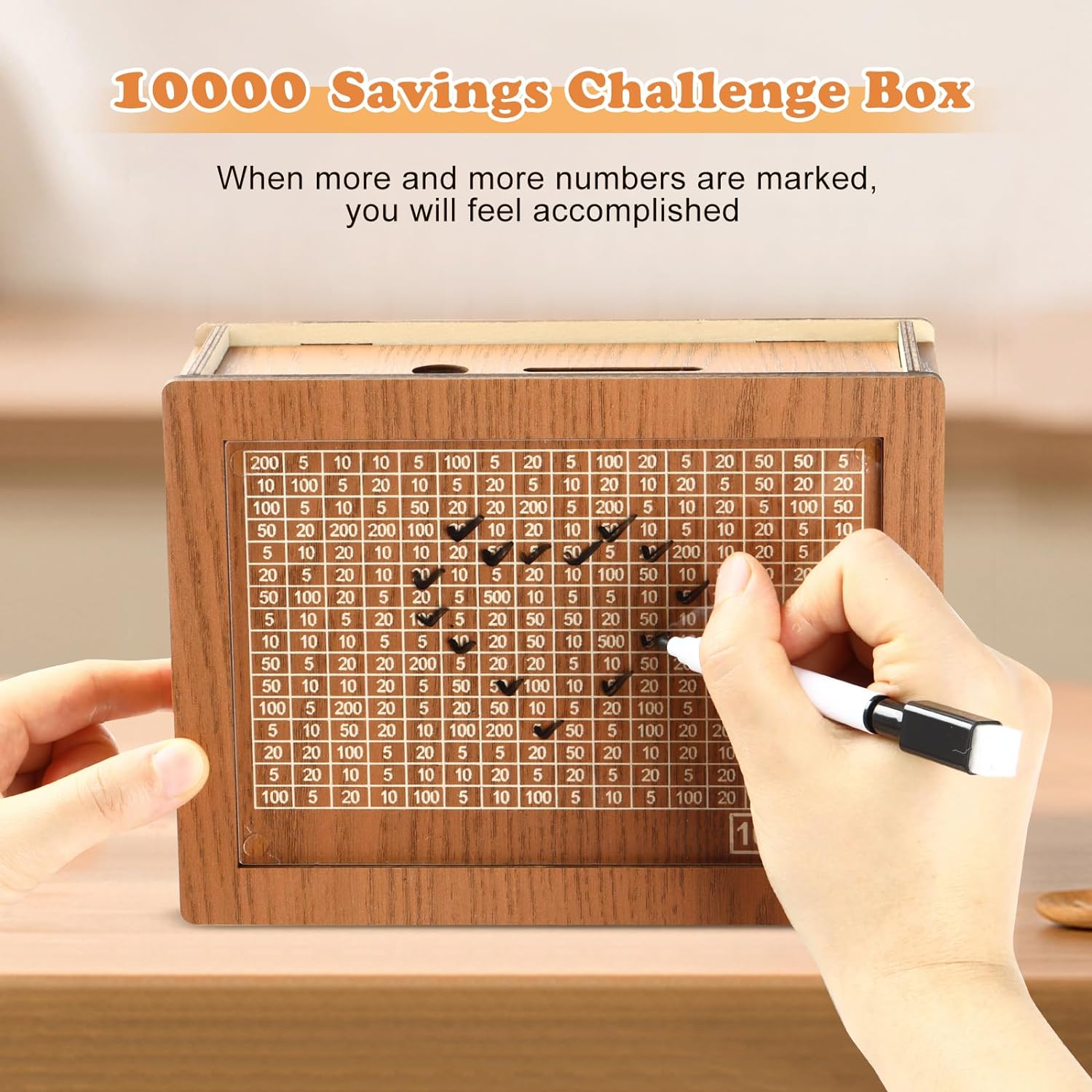 Wooden Money Box Money Bank, Countdown Money Saving Box with 10000 Dollars Target, Money Box with Money Target and Numbers to Check for Boys Girls Wooden Money Box Money Bank, Countdown Money Saving Box with 10000 Dollars Target, Money Box with Money Target and Numbers to Check for Boys Girls