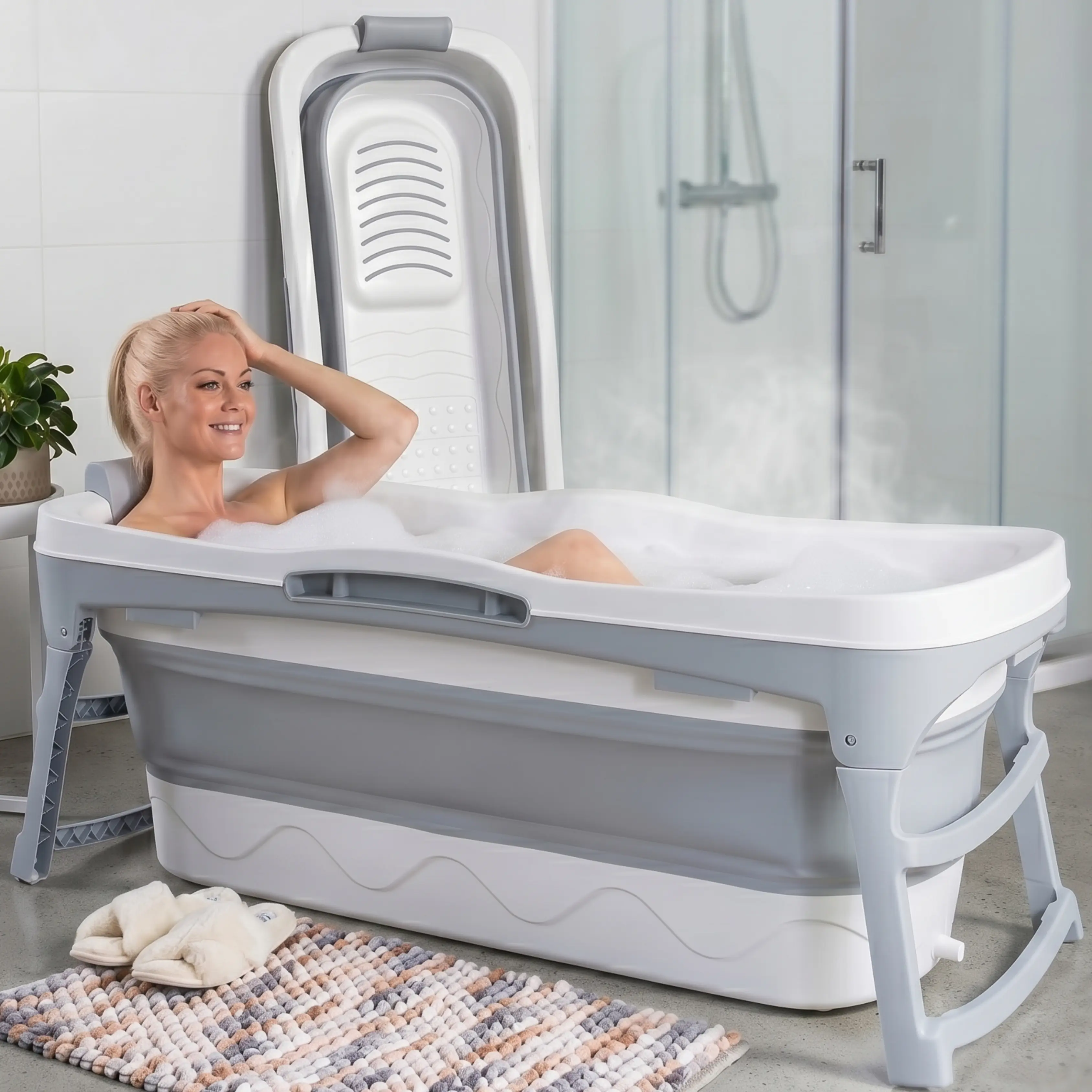 Portable Bathtub for Adult- Extra Large 56" Foldable, Collapsible, Perfect for Hot Bath, Ice Bath. Ideal for Small Spaces, Quick Set up in Seconds