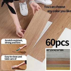60pcs Self-Adhesive Wood Grain Floor Tiles, Realistic Wooden Look, Large Size 15x40cm, Easy Installation, Kitchen, Living Room, Bedroom, Office