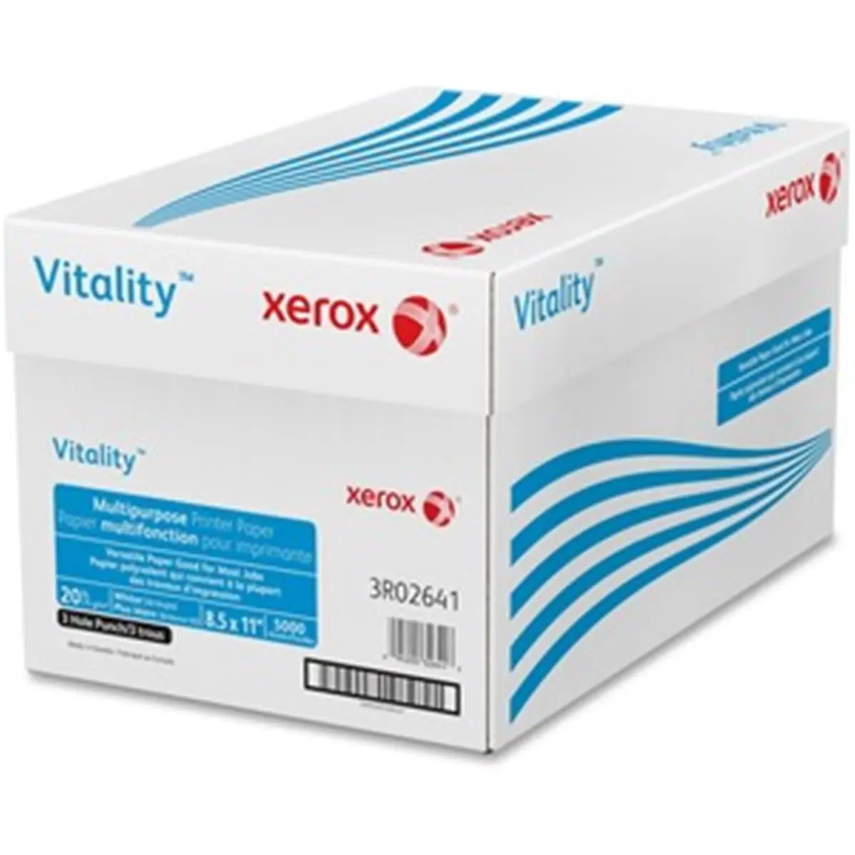 Xerox XER3R02641 Vitality 3-Hole Punched Multipurpose Paper, 8.5x11 in, compatible with inkjet & high-speed digital printing equipment, 99.99% Jam Free, bolder blacks, ColorLok tech, FSC certified, higher opacity, whiter brightness, no assembly required,,