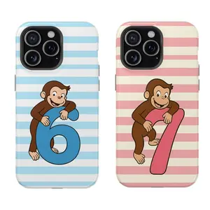 Trendy Curious George Number 6 & 7 Phone Case For Bestfriend, Couple| Cute Monkey Design with Number 6 & 7| iPhone Case for Curious George Fans| Cover for IPhone 16 15 14 13 12 SE Max Pro Samsung galaxy Ultra 21 22 23 24 25