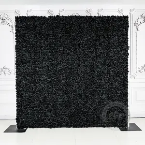 Black 3D Fabric Artificial Flower Wall, 8ft*8ft Floral Backdrop for Weddings and Photo Shoots