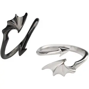 1 Pair Angel Devil  Couples Matching Rings for Women Men Open Adjustable Black  Tail Ring Fashion Promise Wedding Engagement  for Him and Her Valentine Girlfriend Boyfriend