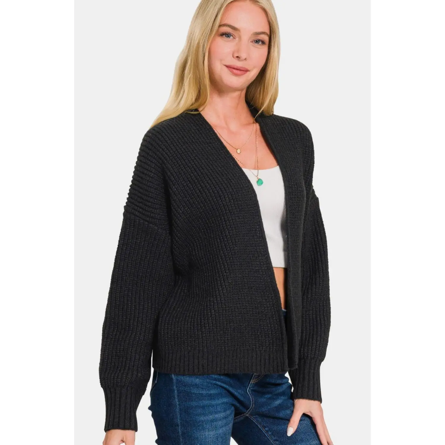 Zenana Open Front Drop Shoulder Sweater Cardigan