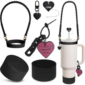 Cup Accessories Set, Includes Straw Covers, Water Bottle Handle Strap, Cute Charms and Silicone Boot, Birthday Gifts Fashion Accessories (5PCS) Drinkware Tumbler
