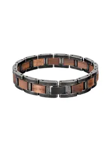 1 piece Men's Wooden Bracelet, Stylish Wood & Stainless Steel Combination, Unique Design, Perfect Gift for Him, Durable Material