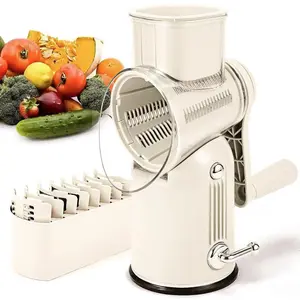 Manual Cheese Grater, 1 Set Rotating Cheese Crusher with Interchangeable Blades, Vegetable Chopper, Rotary Cheese Shredder, Kitchen Utensils & Gadgets