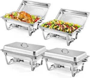 Chafing Dishes for Buffet 4 Pack - 8 Qt Stainless Steel Chafers & Buffet Warmers with Lid, Includes Tray for Easy Serving Bakeware Set Handles Pans Modern Kitchenware Container Aluminum Food Portable Vegetable