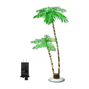 6ft Artificial Palm Tree with 2 Trunks and 8 Lighting Modes, Perfect for Outdoor Patio, Tiki Bar, and Christmas Decorations, Ideal for Poolside and Outdoor Patio Decor for a Festive New Year 2025 Touch