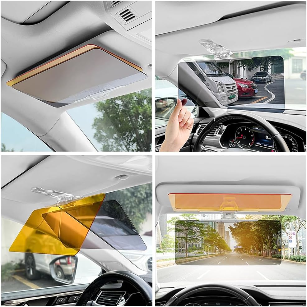 Car Visor 2 in 1 Day and Night Anti-Glare, Automobile Sun Anti-UV Block Visor, Non Glare Anti-Dazzle Sunshade Mirror Goggles Shield for Driving Goggles, Windshield Visor (Two Color 1 Pack)