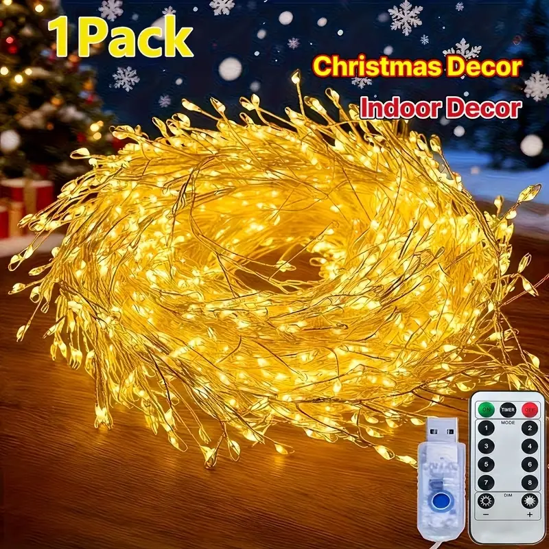 LED Fairy String Lights - 50/100LEDs, USB Powered, Warm light, Firecracker Lights, Firework Lights, DIY Firecracker Design, 8 Modes with Remote and Timer - Suitable for Indoor Decor, Valentine's Day, Parties, Birthdays, Christmas Decorations