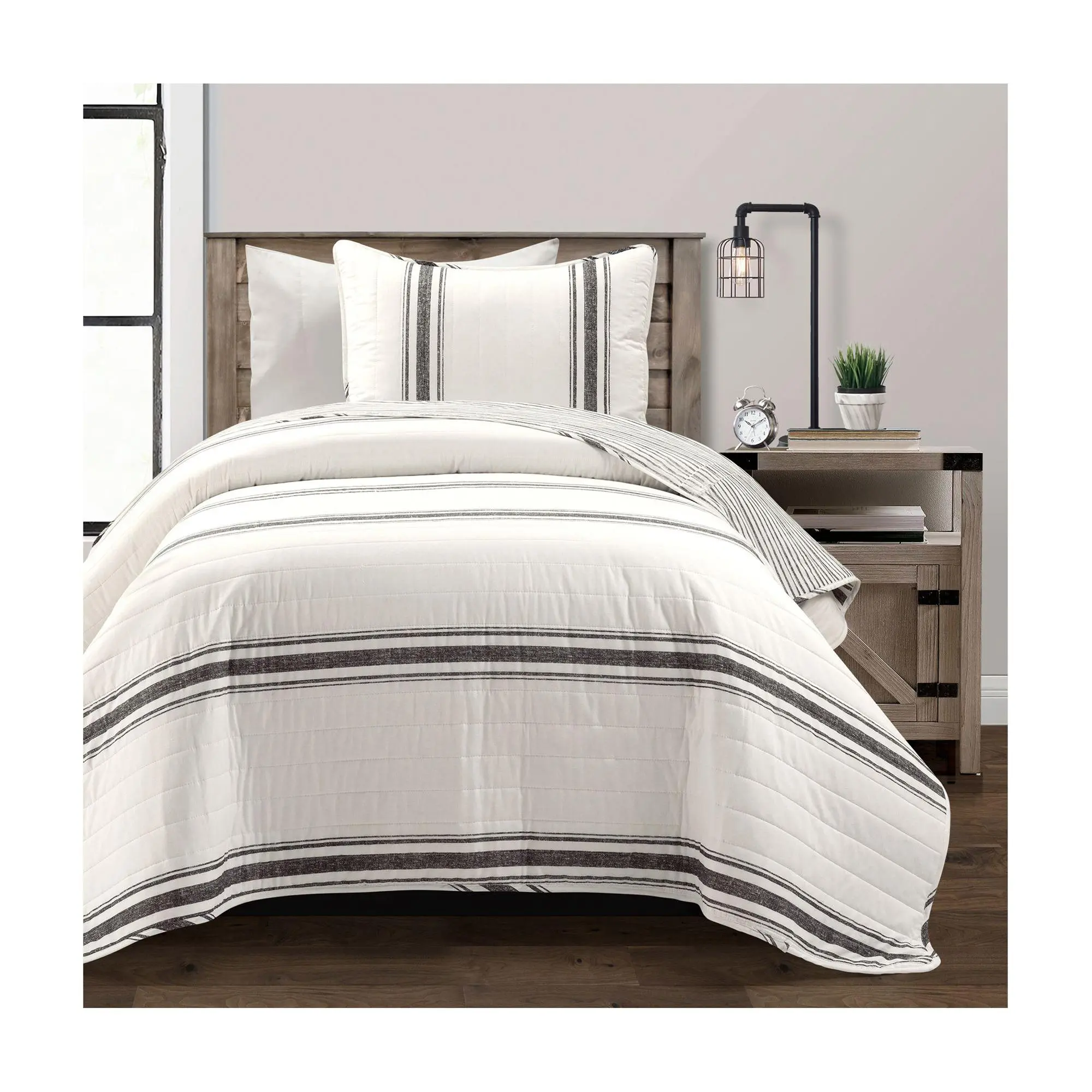 Farmhouse Stripe Cotton 2-Piece Twin/TXL by Lush Decor