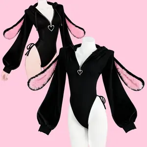 Cute Cosplay Sexy Bunny Outfit Cosplay lingerie for Anime women Costumes,Christmas with Fuzzy Ears & Bodysuit Knitted Rabbit Piece Long Sleeve Jumpsuit Style Soft