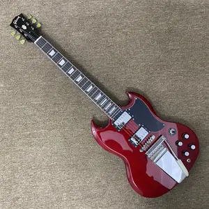 SG 6-String Electric Guitar for Musicians, 22-Fret Mahogany Body, Rosewood Fingerboard, Guitar Pickups, Chromed Hardware, Red Finish
