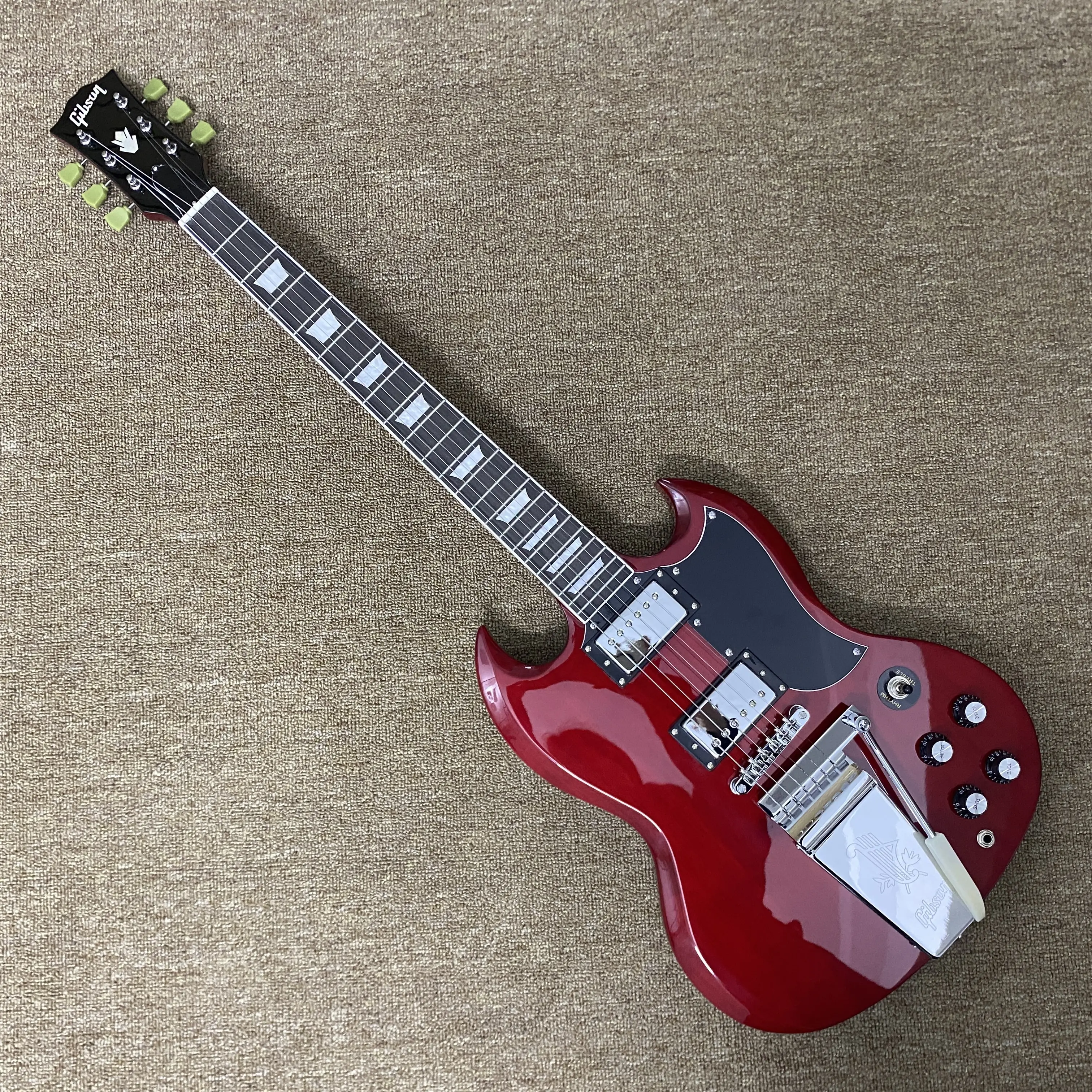 6-String SG Electric Guitar for Instrumental Musicians - 22-Fret Mahogany Body, Rosewood Fingerboard, Guitar Pickups, Chromed Hardware, Red Finish, Warm SG Sound, Classic Look, Enhances Touch and Tone, Modern Touch