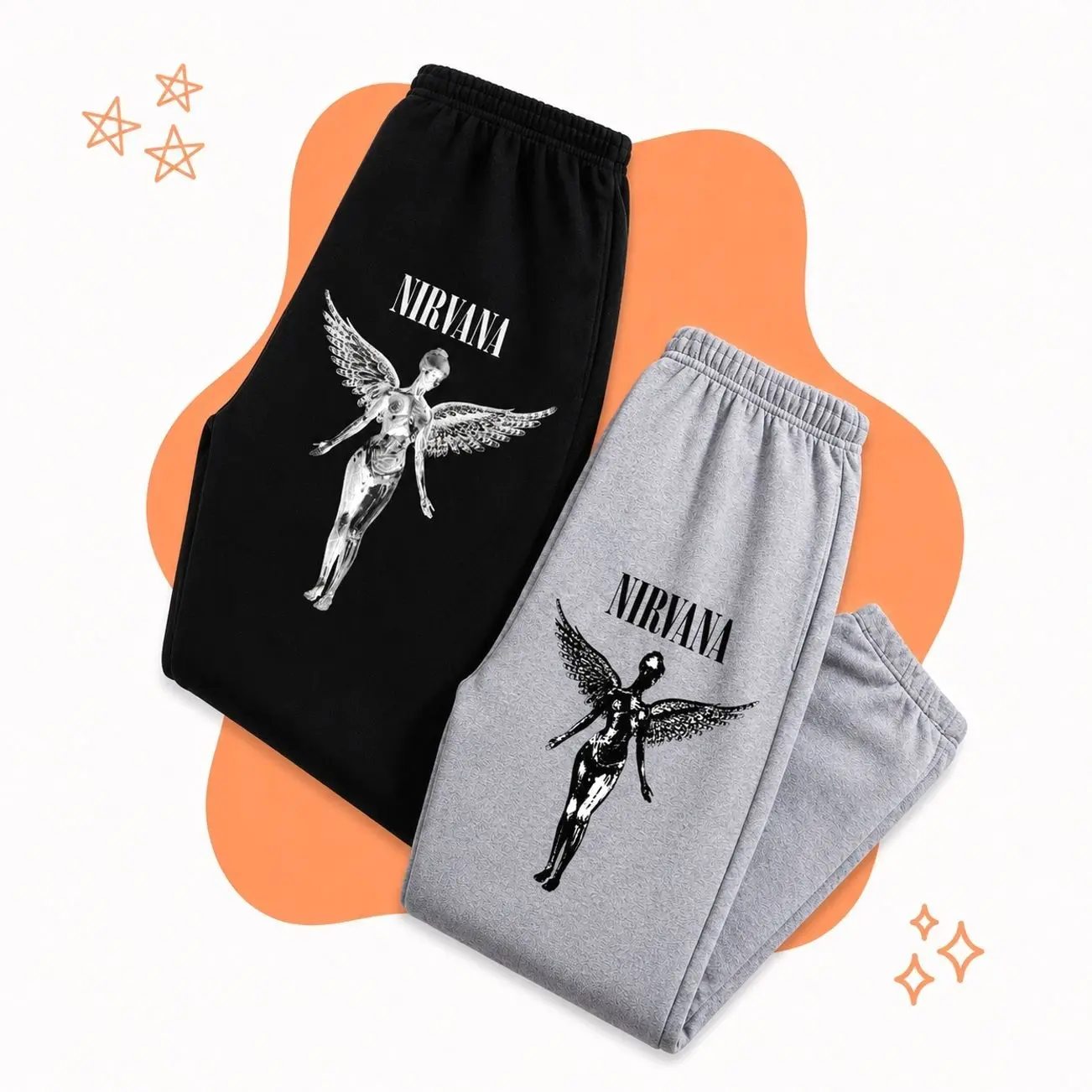 Vintage Nirvana Band logo Sweatpants, Cotton Graphic Sweatpants, Perfect Outfit For Outdoors, Menswear, Womenswear, Fit for Men and Women All Seasons Basics, Trending 26  7