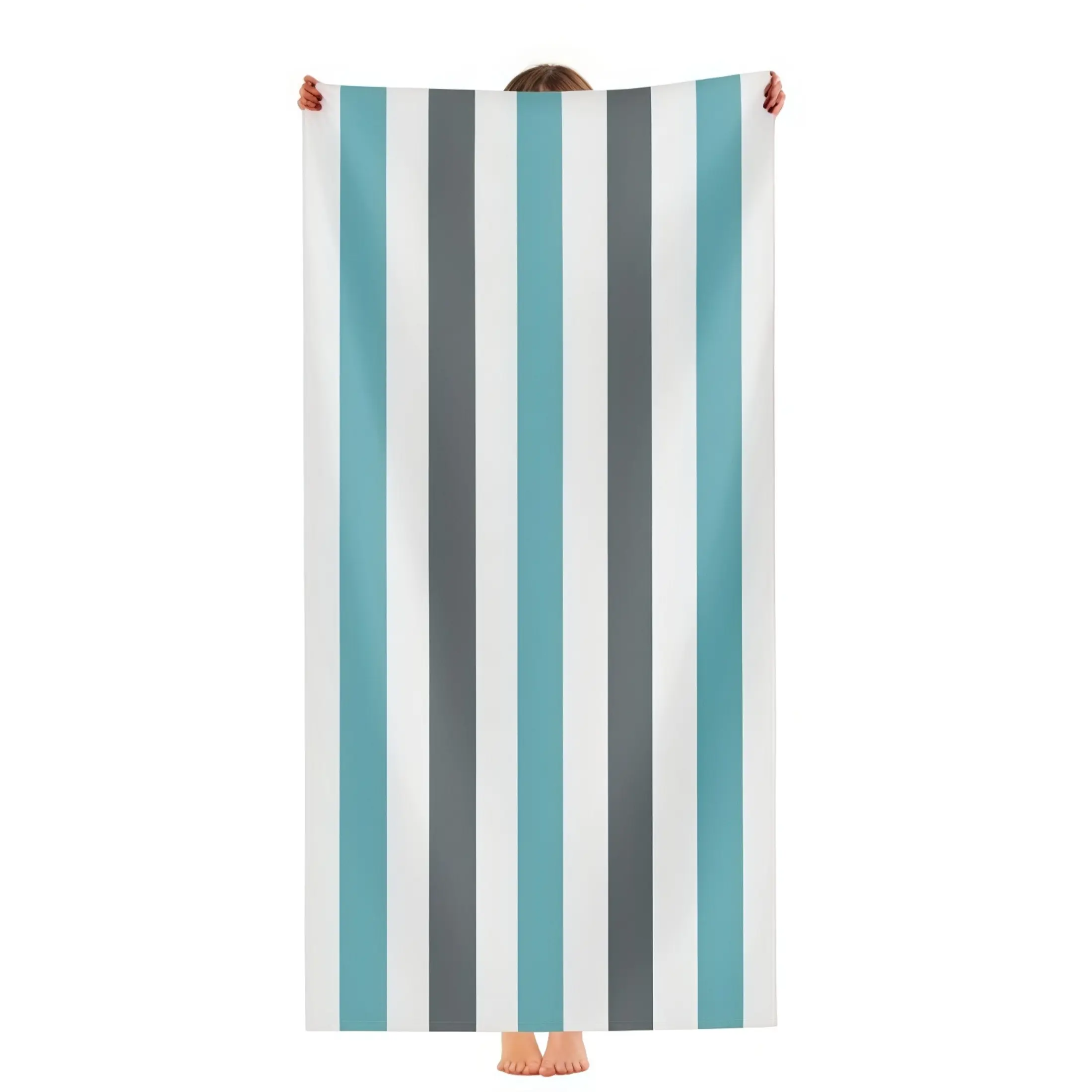 Large Oversized Beach Towel - Microfiber Sand Free Quick Dry Lightweight Pool Towel For Adults, Thin Striped Swim Towel (Turquoise)