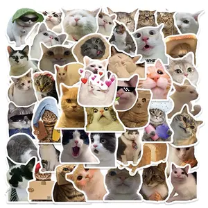 50 Pcs Cute Funny Cat Waterproof Stickers, DIY, for notebooks, bottles, phone cases, laptops