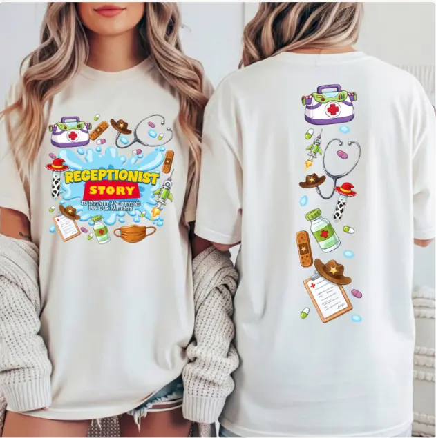 Receptionist Story Shirt, Medical Front Desk Admin Front and Back Print Tee