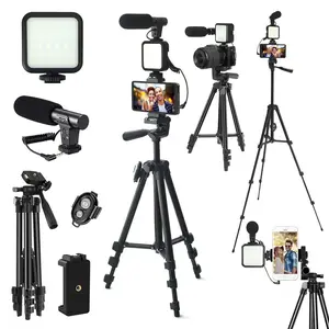 Video Blog Kit for YouTubers, 1 Set Telescopic Tripod & Microphone & Fill Light & Remote Control, Perfect Video Recording Accessories for iPhone & Android & Camera, Video Recording Equipment, Vlogging Kit