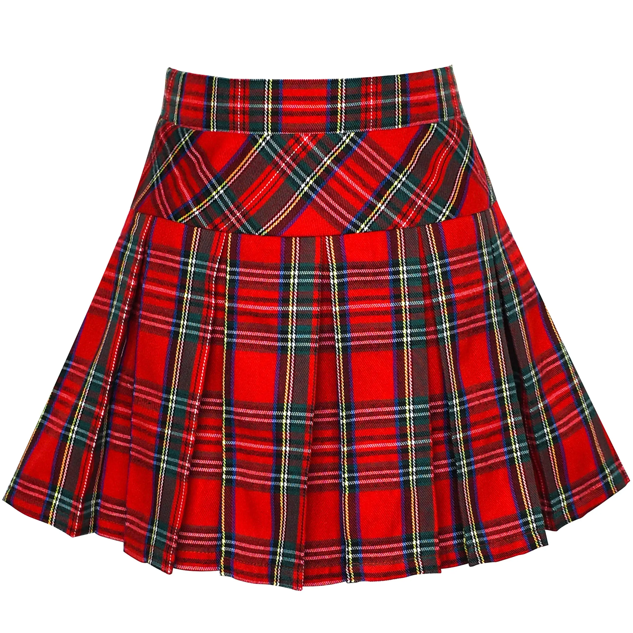 SUNNY FASHION Girls' Preppy Tartan Print Tiered Pleated Polyester Mini Skirt - 11-12 Years, Elastic Waist & Zip, School Uniform, Party Wear, Above Knee, Low Tumble Dry