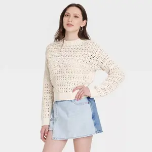 Women's Openwork Crewneck Pullover Sweater - Universal Thread