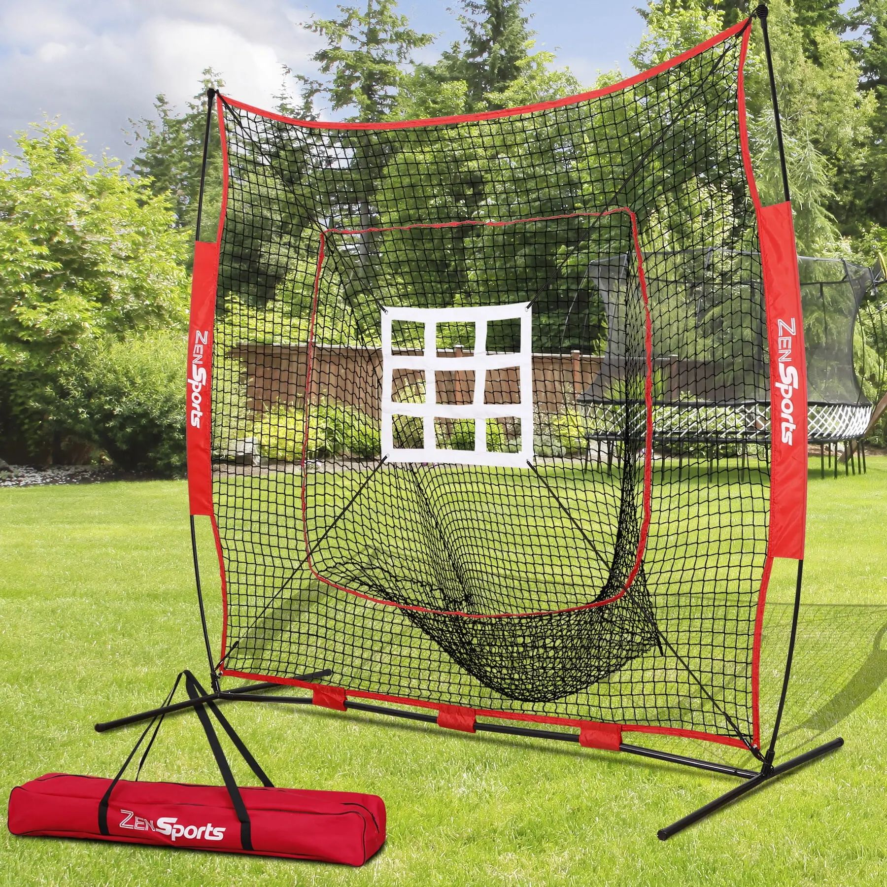 Zeny 7x7 Portable Baseball & Softball Training Net, Batting Practice Equipment with Steel Frame, Backstop, Strike Zone Target & Carry Bag, Baseball Rebounder Net