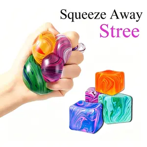 Squishy Stress Cube Fidget Toy, Ice Square Shape Squishy with Sugar Balls Inside, Soft Sensory Squeeze Toy, Calming Stress Relief & Anti-Anxiety Toy for Adults, Teens & Kids, Fun and Fitness Hand Strength Trainer