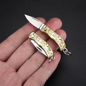 High Hardness Mini Pocket Knife, Handmade Brass Folding Keychain Knife, Portable Pendant Compact Utility Tool, Ideal Outdoor EDC Knife for Men