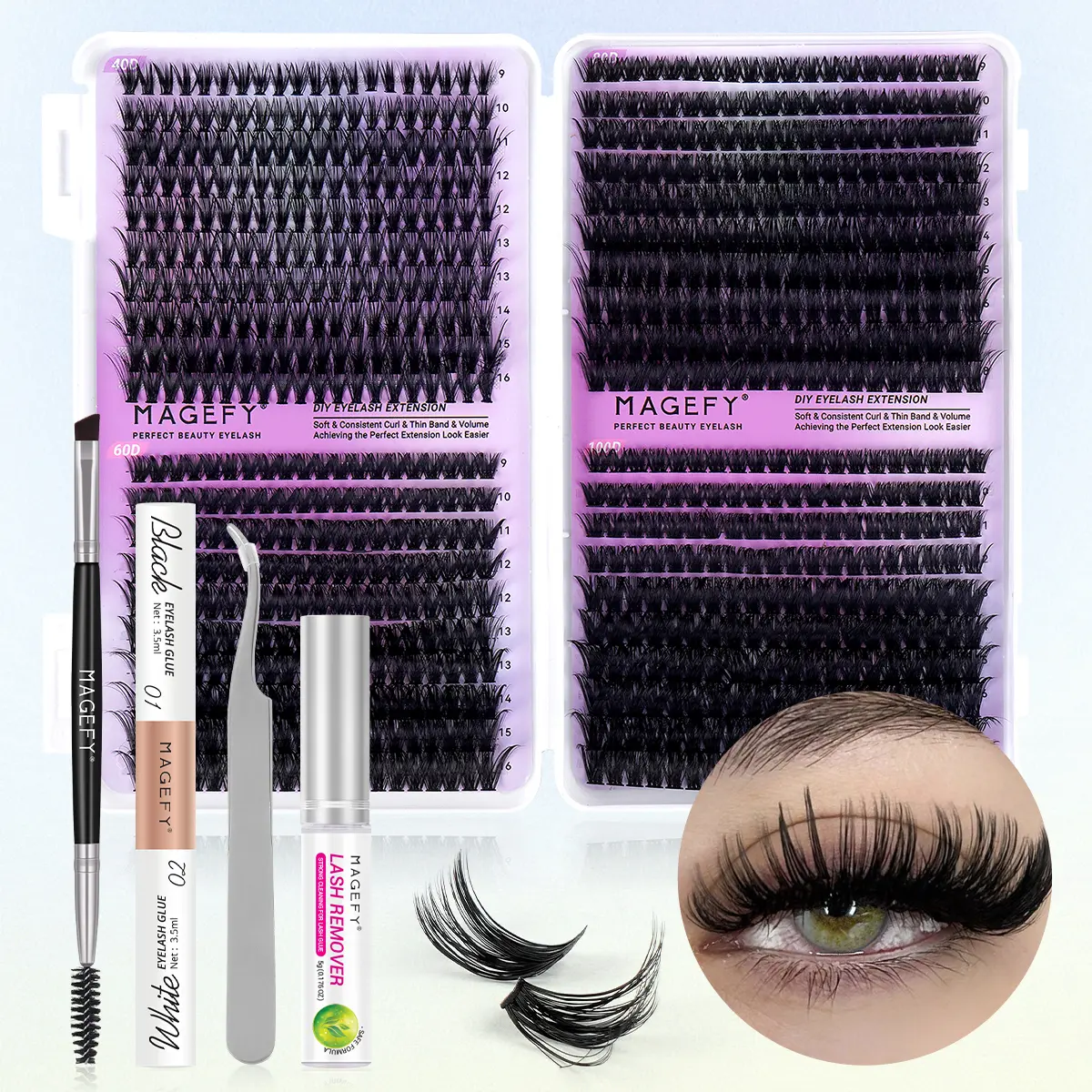 800 Clusters 40D 60D 80D 100D Lashes Clusters Tool Kit Set With Glue, Lash Glue Remover, Tweezers, Eyeliner Eyebrow Brush, 9-18mm Cosmetic Makeup Natural lash Clusters#DealsForYouDays#SummerWins