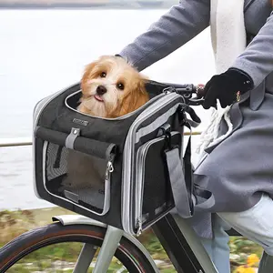Foldable Dog Bike Basket Carrier, Expandable Soft-sided Pet Carrier Backpack, Dog Pet Bicycle Basket for Bike Handlebar, for Small Dog Cat, Animal Carrier