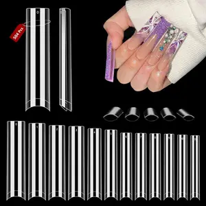 Clear Square Nail Tips, 504PCS 3XL Long No C Curve Nail Tips, Half Cover Flat Tapered Square Straight Gel Acrylic Tips False Nails for DIY Salon Home