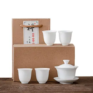 Gaiwan with 4 Cups Sets White Porcelain Teacups Chinese Tea Cups Gongfu Tea Set Cover Cup Thin