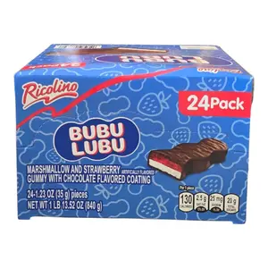 Ricolino Bubulubu - 24 Pack of Marshmallow & Strawberry Gummy Candies with Chocolate Coating from Mexico