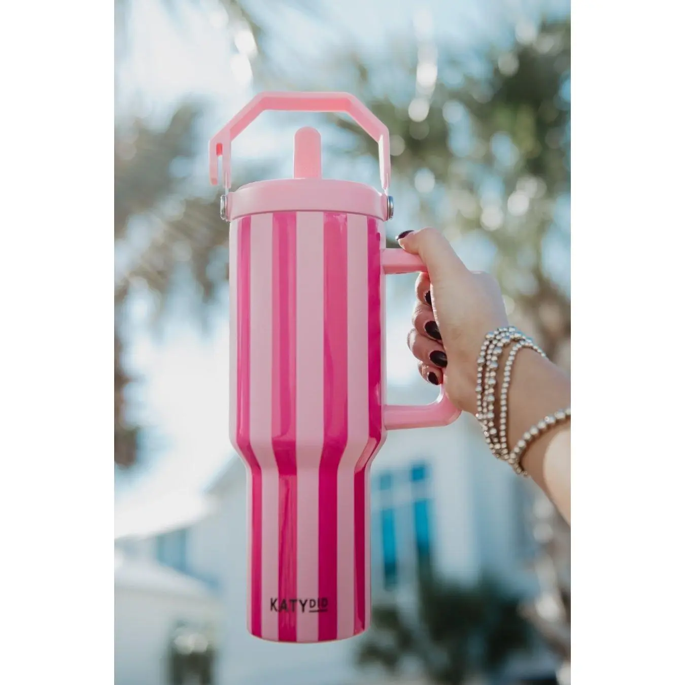 Pink and Hot Pink Striped Drink Tumbler