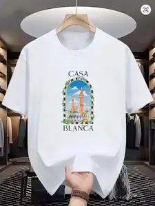 2026 Summer New CASA BLANCA Printed Short Sleeve Men's Trendy Casual Menswear Brand Loose Cotton T-shirt, Going to Casablanca, Why Not Own This T-shirt First