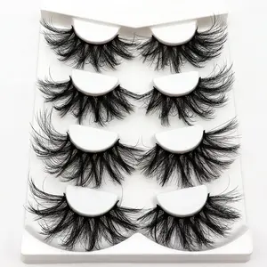 25mm Lashes Big Fluffy False Eyelashes 3D Dramatic Long Volume Faux Mink Lashes Pack 4 Pairs