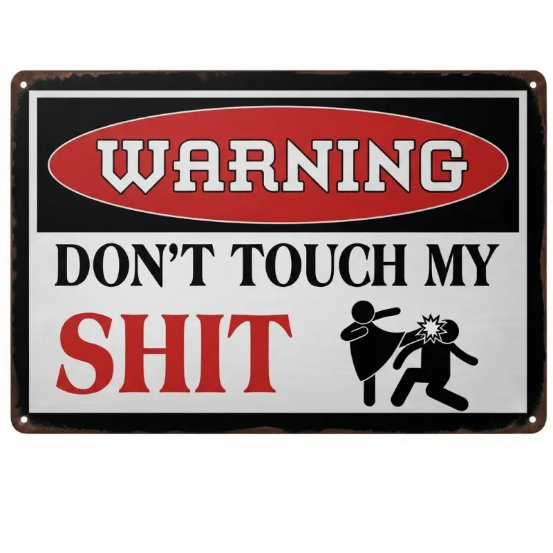Funny Warning "Don't Touch My Shit" Industrial Retro Metal Sign - 12x8in, 16x12in Vintage Wall Decor, Room Decorations for Man Cave, Garage