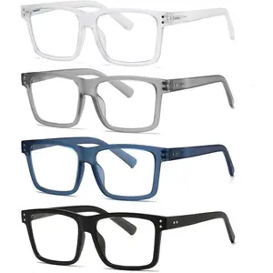 Reading Glasses for Men - 4 pack Classic Square TR Frame Readers with Spring Hinge-USA